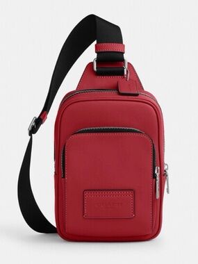 ♥️Coach NWT True Red Leather Racer Sling Pack with Silver Hardware
